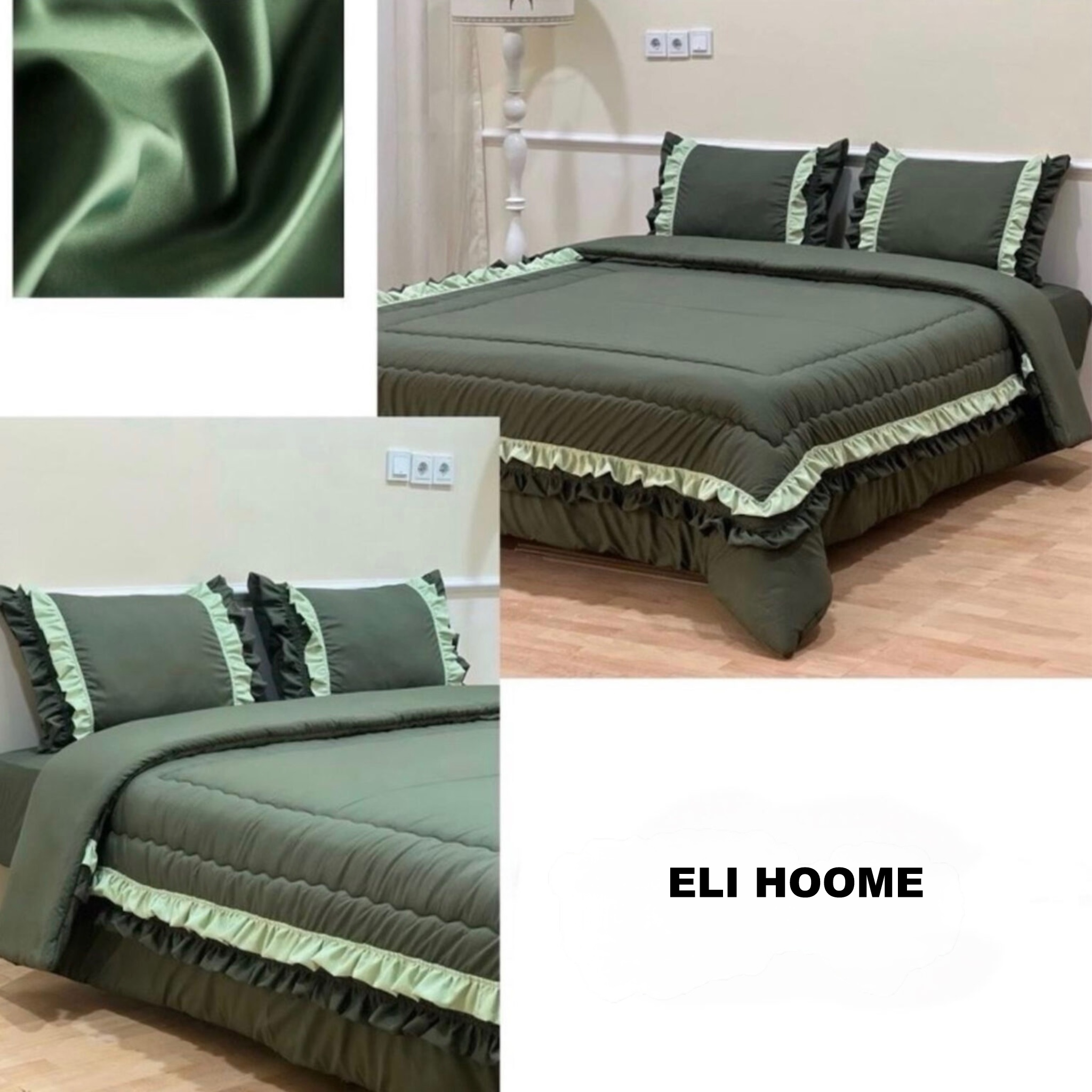 ست روتختی چیندار الیزه (سبز جنگلی و سبز صابونی)